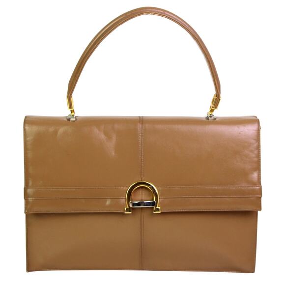 Lou Taylor BEIGE BROWN LEATHER FLAP POCKETBOOK BAG HANDBAG MEDIUM SATCHEL PURSE - Picture 1 of 16